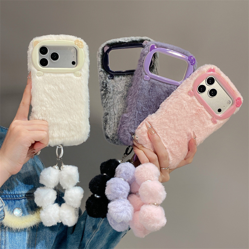 Phone Cases For Iphone 13 - Luxe effenkleurige pluche telefoonhoes voor iPhone
