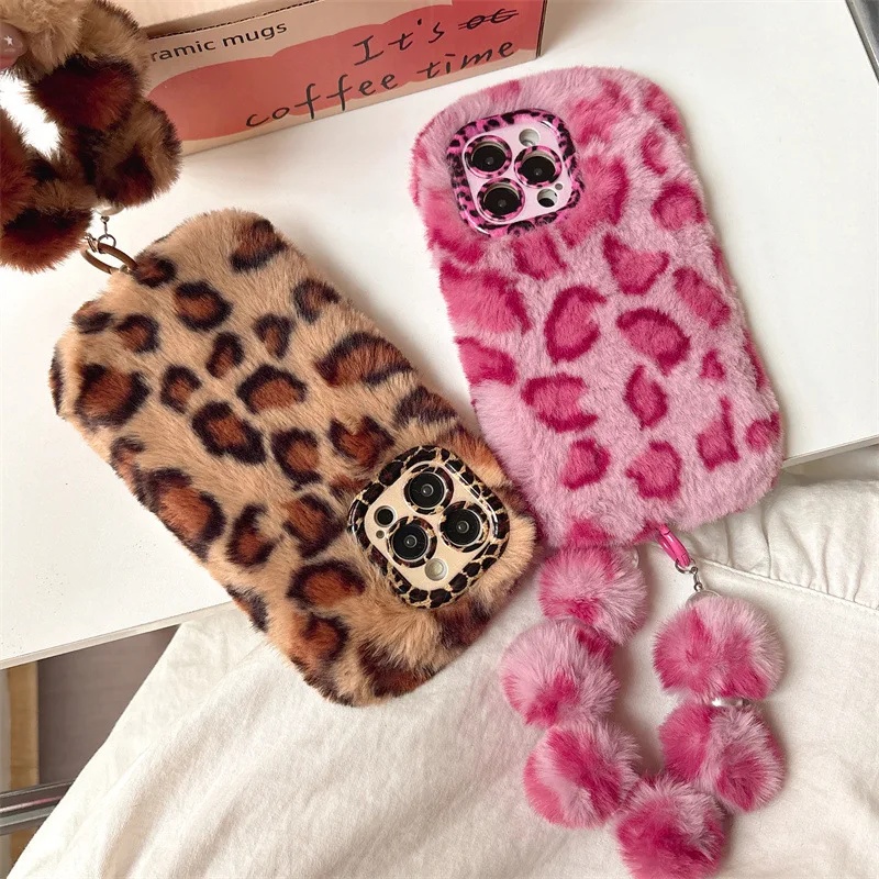 Phone Cases For Iphone 13 - Modieuze, luipaardprint, pluche telefoonhoes met lensbescherming